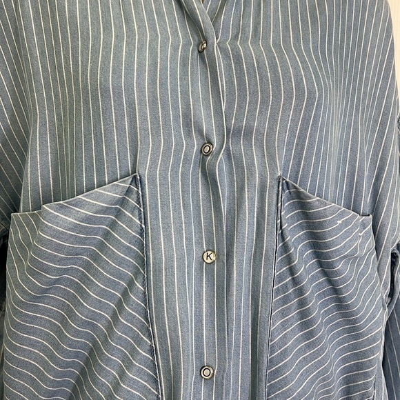 Zara - Light Blue White Stripe Button Down Lightweight Midi Dress Size Medium - Picture 5 of 11